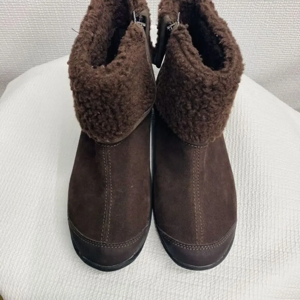 Explore 24 By Easy Spirit Boots Womens 6.5 Lockdown Snow Brown Suede Leather Zip